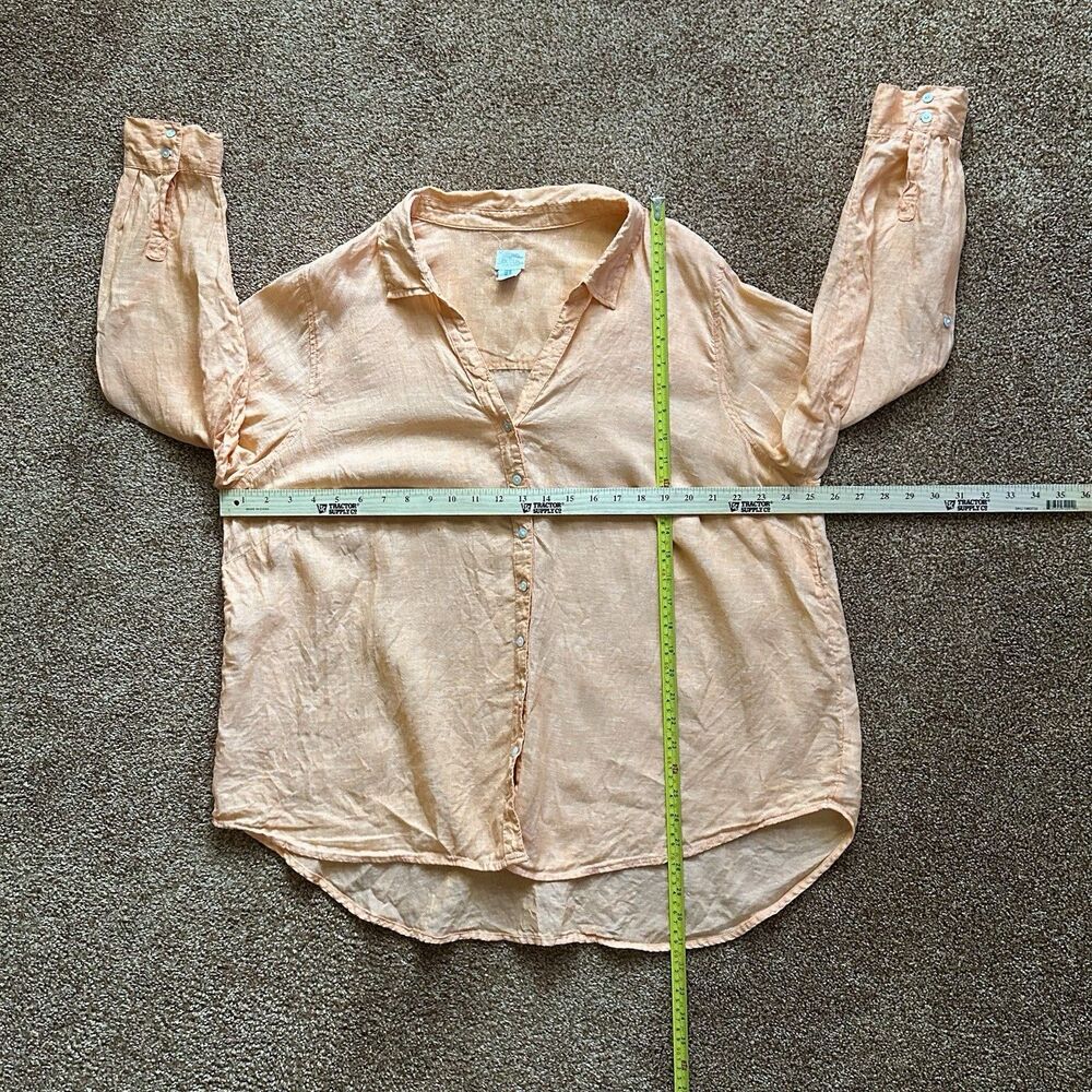 Sigrid Olsen Linen Top Blouse 2X Orange Button Up Roll Tab Sleeve Lagen Resort - Picture 5 of 5